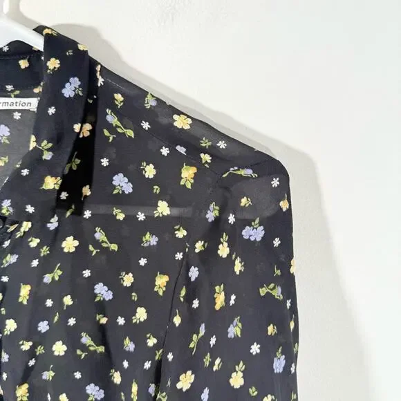 Reformation Violet Black Floral Semi Sheer Long Sleeve Button Up Blouse Small - Picture 8 of 15